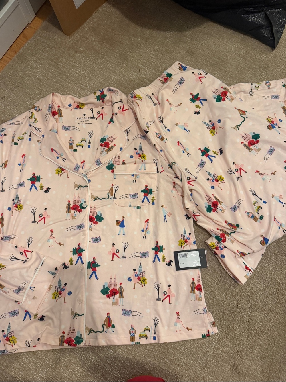 Kate Spade Pink City Holiday Print Pajama Set